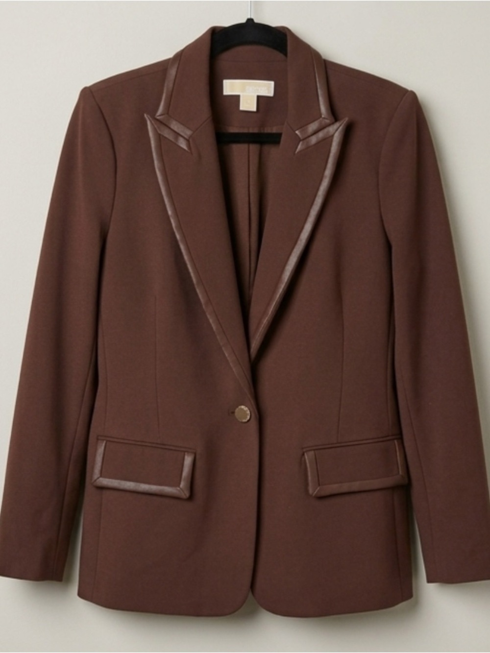 Michael Kors Chocolate Brown/Deep Plum Blazer with Faux-Leather Trim